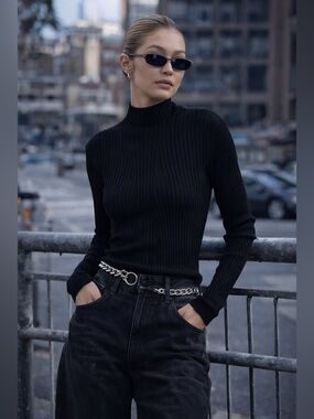 Ribbed Black Mock Neck Sweater